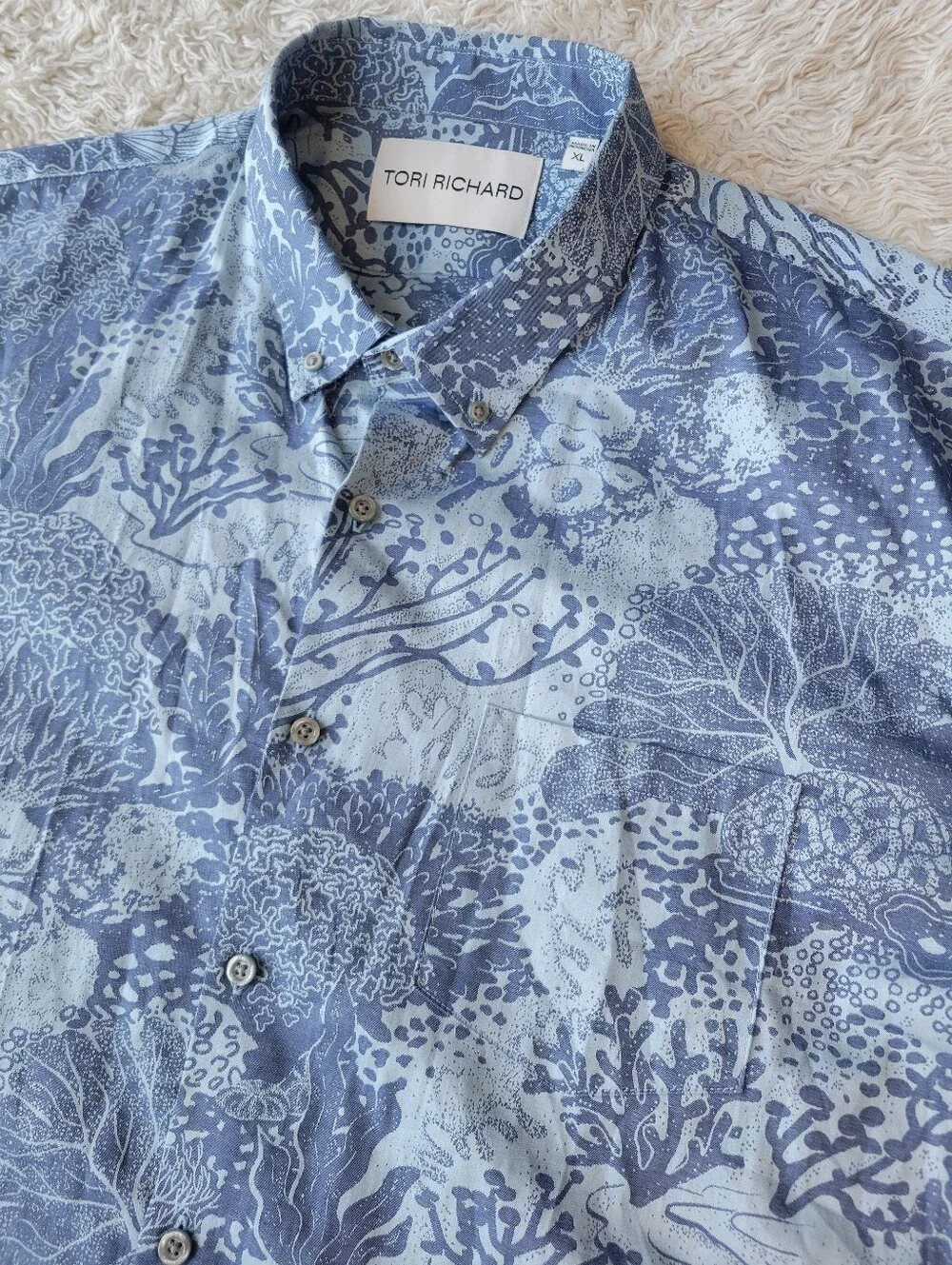 Tori Richard Deep Dive Jacquard Aloha Shirt Cotton Button Up XL